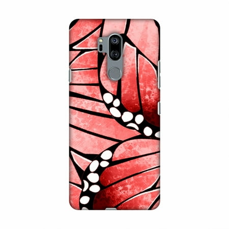 LG G7 Case, LG G7 ThinQ Case, Slim Fit Handcrafted Designer Printed Snap on Hard Shell Case Back Cover - Butterfly - Red Ombre Bleached Fibre Wing