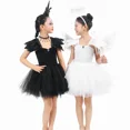 thumbnail image 4 of Disfraz de ángel caído negro oscuro y ángel guardián blanco para niñas, disfraz de tutú elegante para fiesta de Halloween y Navidad con alas, 4 of 5
