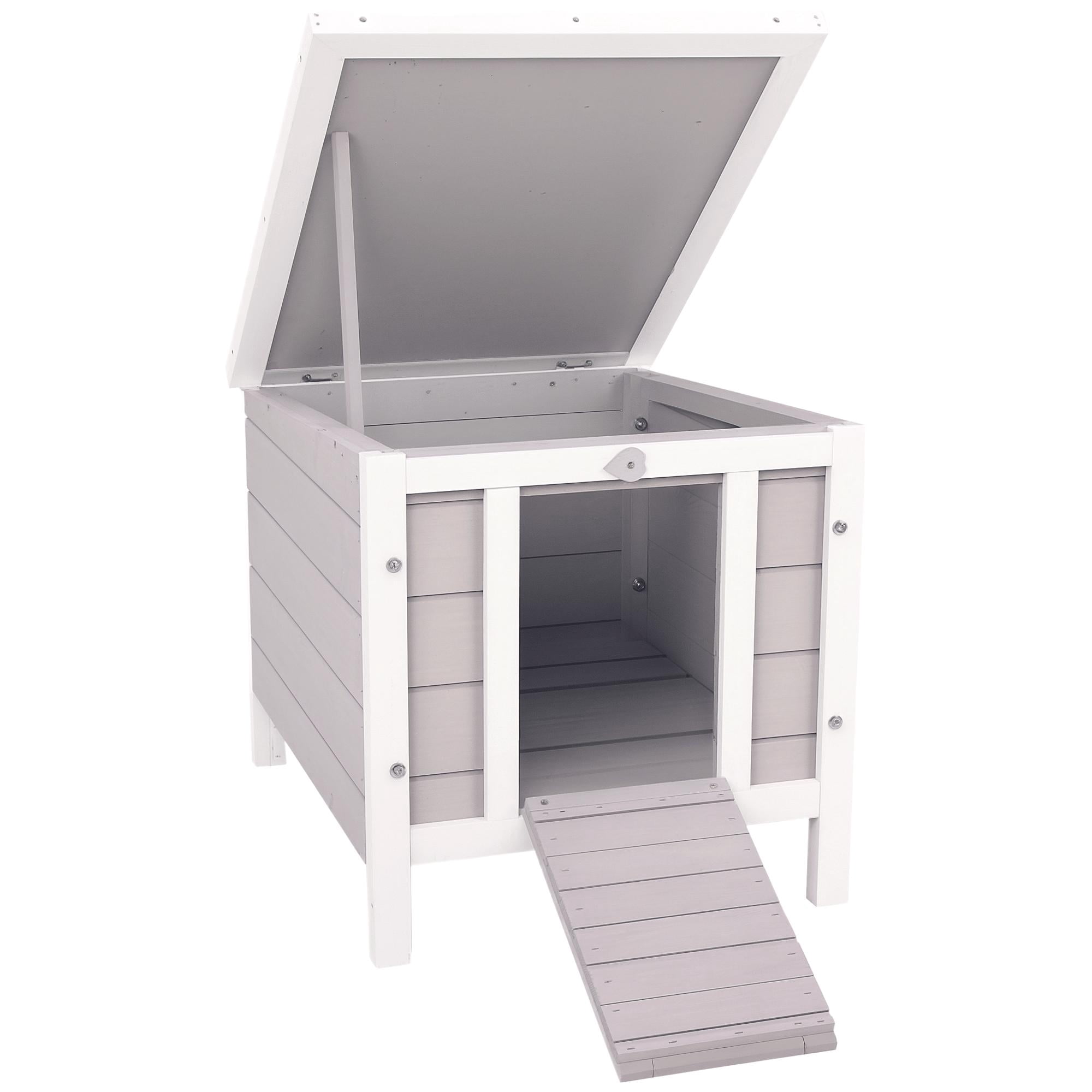 Outdoor Wooden Rabbit Hutch Bunny Guinea Pig Cage Waterproof Roof Gray