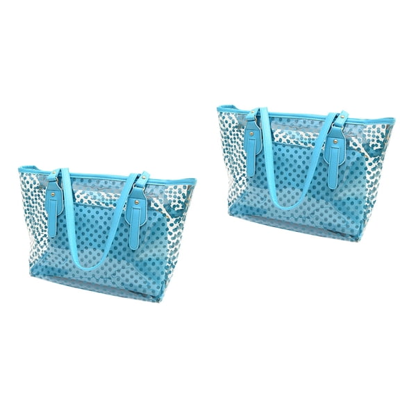 MLINS 2pcs Clear Zippered Tote Bag Dots Patterned Women Transparent Beach Handbag with Inside Purse Bag (Blue)