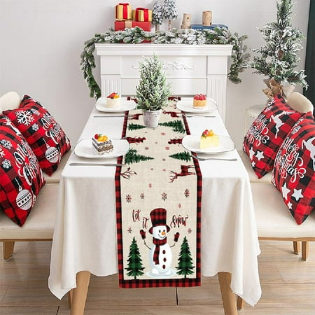 

JUNTEX Christmas Table Runner Holiday Placemat Cotton Linen Tablecloth for Dining Table Decorations Home Birthday Party Decor 13 x 70 Inch