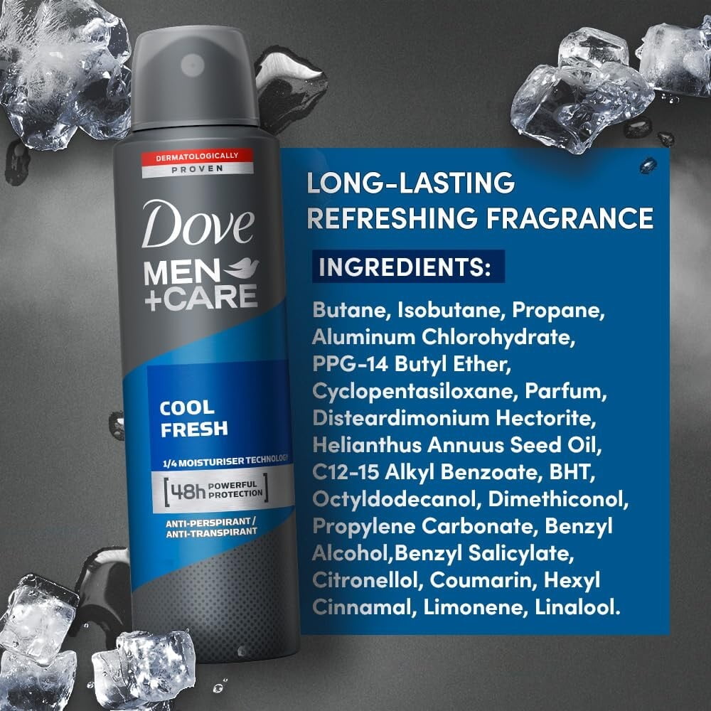 Dove Men+Care Cool Fresh Deodorant Spray 150 Ml, 5oz - 48h Protection 12 PACK