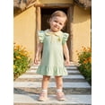 thumbnail image 4 of BemeyourBBs Toddler Baby Girls Summer Ruffled Dress 12 18 24 Months 2 3 4 5 Years Avocado Sunflower Tulip Strawberry Embroidered Buttons Fly Sleeve Casual Dress, 4 of 9