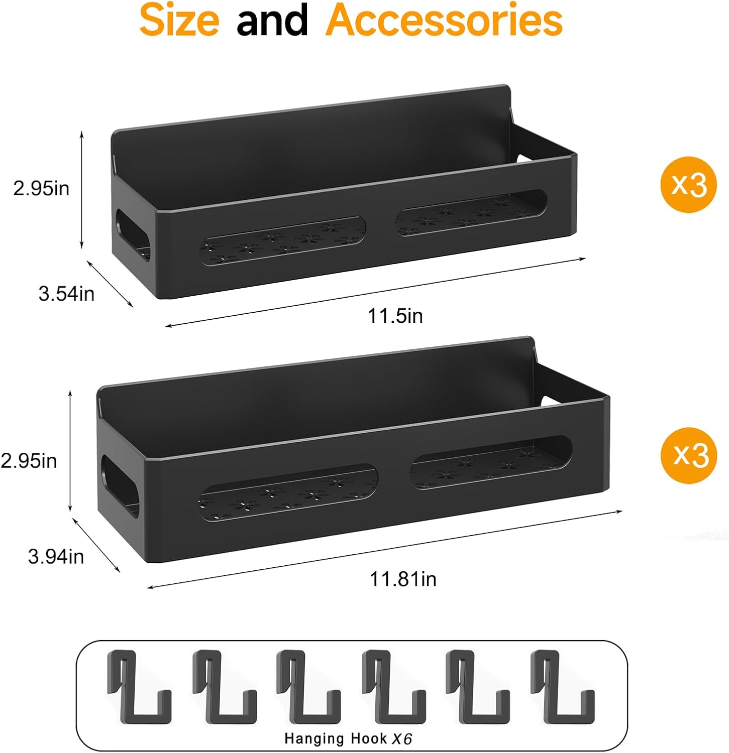 4 Pack Magnetic Spice Rack for Refrigerator - Strong Magnetic Shelves with Hooks, Metal Fridge Organizer for Kitchen Spice Storage, Space Saving Multipurpose Shelf, Black
