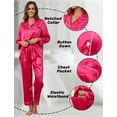 thumbnail image 5 of Silk Satin Pajama Set for Women - Long Sleeve Soft Button Down Loungewear Nightwear Pjs Sleepwear, Valentine's Day Gift for Her, Two-Piece Pajamas Set,S-XL, 5 of 12