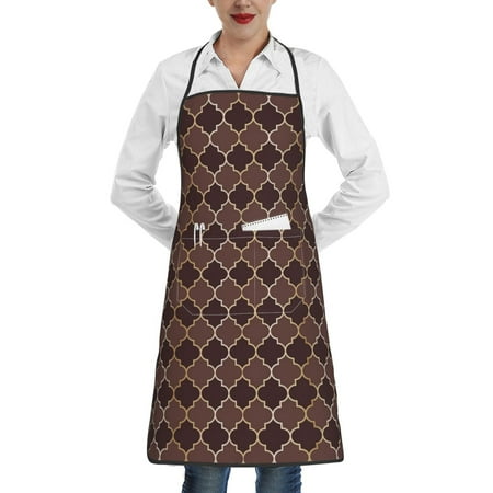 

Matuu Brown Gold Grid for Adjustable Cooking Aprons for Women with Pockets Kitchen Aprons for Men Water and Oil Resistant