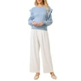thumbnail image 2 of INSPIRE CHIC Women's Ruffle Long Sleeve Casual Sweater Crew Neck 2025 Fall Ribbed Knit Pullover Tops S Light Blue, 2 of 5