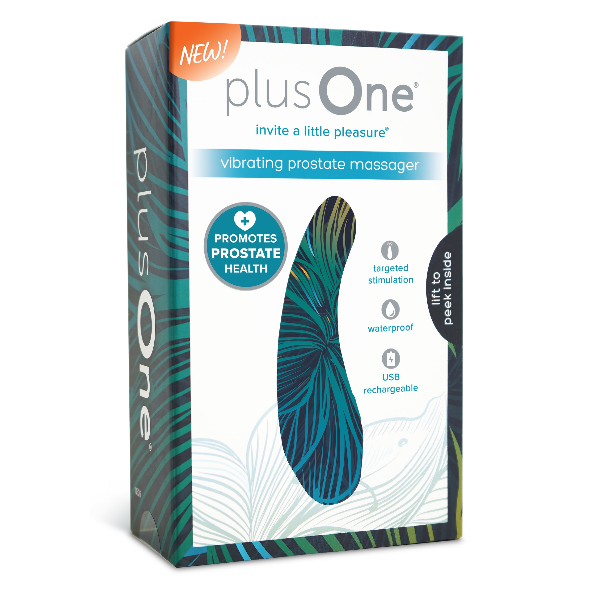 plusOne Vibrating External Prostate Massager, Teal, 10 Vibration Settings