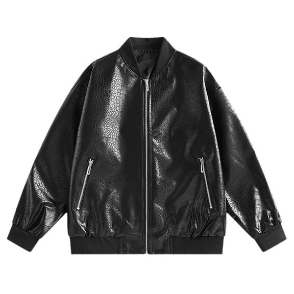 Men's 90s Leather Moto Jacket Retro Style Outerwear for Casual Wear