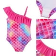 thumbnail image 3 of GYRATEDREAM Toddler Baby Girls Swimsuit Kids Mermaid Ruffle Bathing Suits Cut out One Shoulder Swimwear One Piece for 4-12 Years, 3 of 8