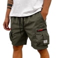 thumbnail image 2 of Mens Side Zipper Cargo Pockets Casual Shorts Elastic Waist Drawstring Lightweight Pants Relaxed Fit Knee Length Outdoor Hiking Travel Daily Bottoms , #03 Dark Green, M, 2 of 7