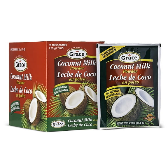 Grace Coconut Milk Powder 1.76oz - 12 Pack - Leche de Coco en Polvo - Caribbean Powdered Coconut Milk - No Preservatives, No Refrigeration - Just Add Water - Milk Substitute - Coffee Creamer