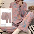 thumbnail image 1 of Conjunto de pijama anudado para Mujer, ropa de dormir con dibujos animados, a cuadros, 3XL, primavera y otoño, 1 of 4