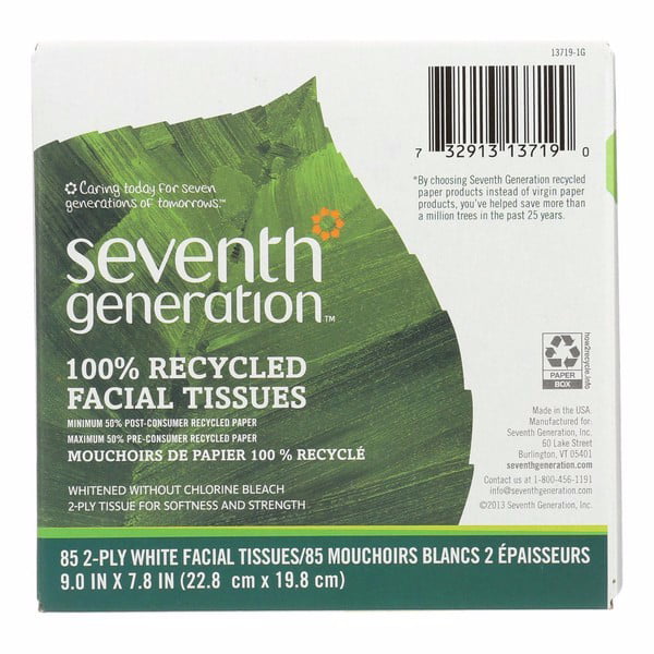 2 Ply 85 Count 4 Pack Seventh Generation Facial Tissues Cube