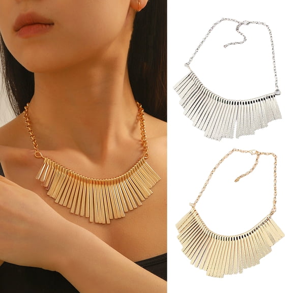 SmartBy Sparkling Bars Choker Metallic Necklace Bib Chunky Collar Fringe Necklace Metal Tassel Punk Jewelry for Women
