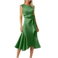 thumbnail image 2 of Women's 2026 Summer Dresses Solid-Color Button Short-Sleeved Lapel Casual Belt Pocket Sundresses — Green∣2XL, 2 of 8