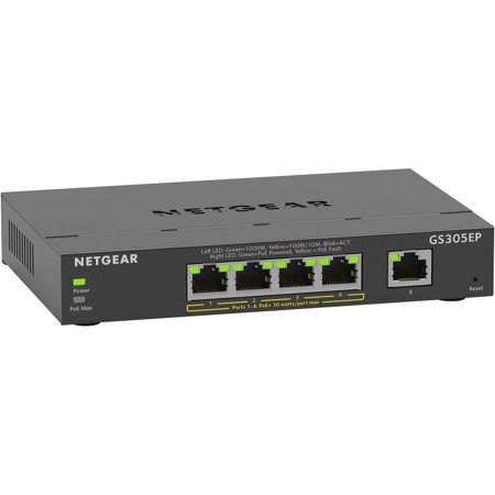 UPC: 0606449153125 | NETGEAR 5 Port PoE Gigabit Ethernet Plus Switch (GS305EP) – with 4 x PoE+ @ 63W  Desktop/Wall Mount