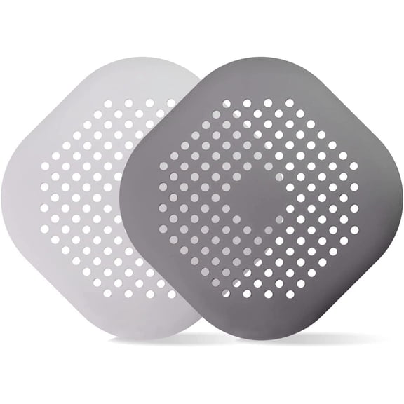 2Pcs Square Hair Drain Cover Sink Floor Drain for Shower Silicone Hair Stopper with Suction Cup Easy to Install and Clean Suit for Bathroom Bathtub and Kitchen（Grey & White）
