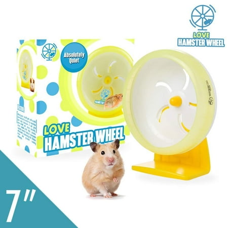Hamster Toy 7â? Pet Noiseless Spinners Comfort Exercise Wheel Large and Easy Attach to Wire Cage for Small Pet <3.5 Oz Sugar Glider Hamster Hedgehog Gerbil - Premium PP Material Yellow 7