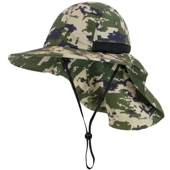 SUN CUBE Sun Hat for Men, Wide Brim Fishing Hat Neck Flap Cover Men Women, Hiking Safari, UV Sun Protection Summer Gardening Beach Camping UPF 50 , Camo Green