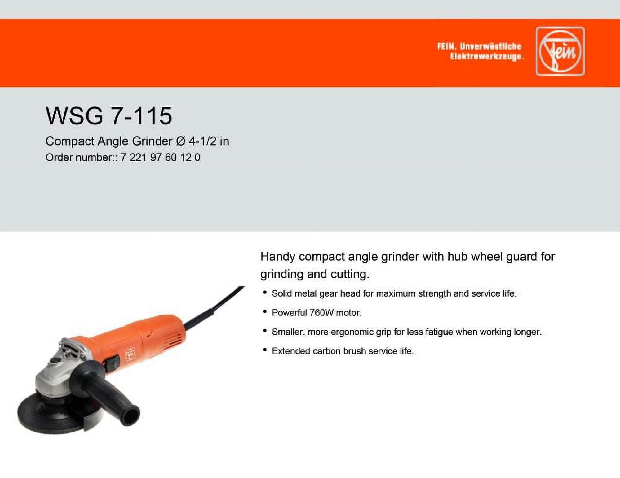 Fein Corded Compact Angle Grinder With 4-1/2" Grinding Wheel And 5-8/11" Mounting Thread # 72219760120