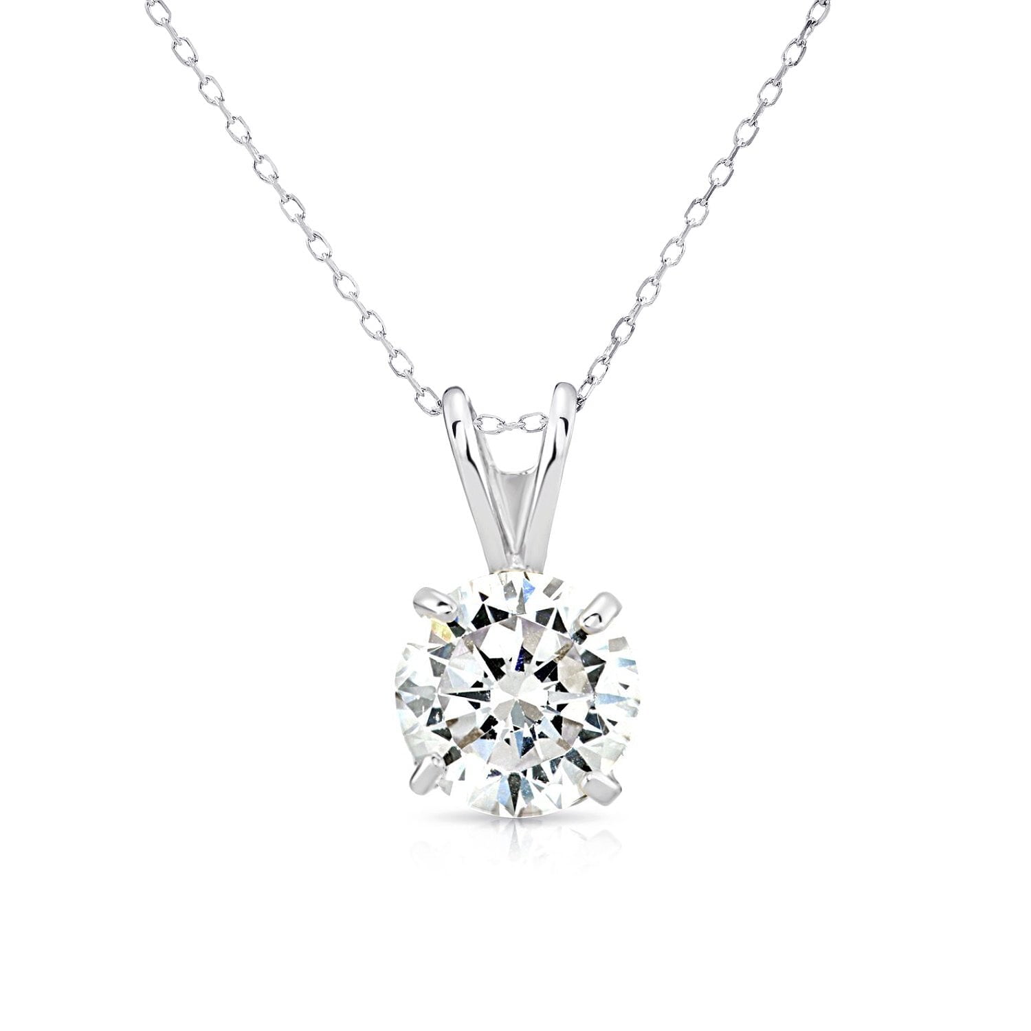 Tilo Jewelry 14K White Gold .85 Carat Solitaire Round Brilliant CZ Pendant Necklace 18 Inch Cable Chain | 6mm | Classic Everyday Necklace for Women & Unisex