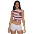 thumbnail image 2 of U.S. Vintage Knot Front Cuffed Sleeve / Sleeveless Stars and Stripes Crop Top Tee USA Patriotic T-Shirt, Sleeveless, Size: Small, 2 of 4