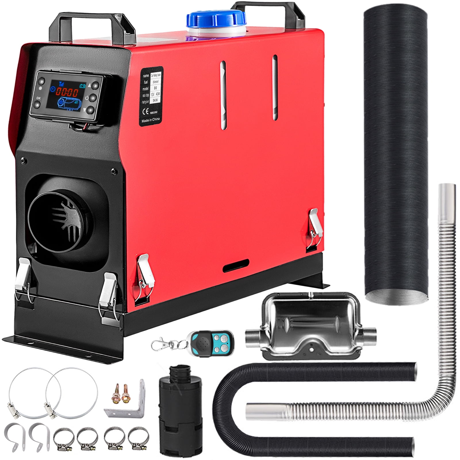 VEVOR Diesel Air Heater All in One 12V 5KW,Diesel Parking Heater with Black LCD Switch & Muffler & Remote Control for Car Bus Truck Boat Trailer Motorhomes Engineering Vehicles