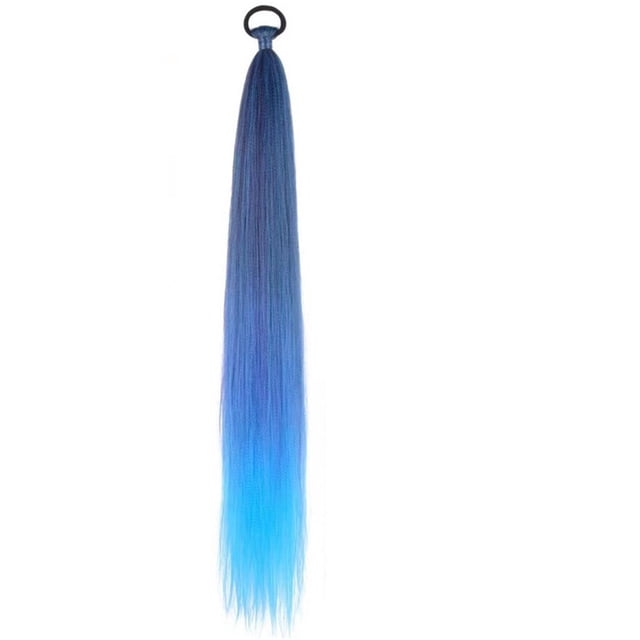 Peluca con extensión de coleta y lazo, coleta de color para mujer, accesorios para cabello oscuro para festivales, Halloween y fiestas. Horquilla de 26 pulgadas.