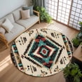 thumbnail image 3 of 7Ft Round Rug, Boho Red Teal Brown Non-Skid Rubber Backing Large Area Rugs - Living Room Bedroom Home Office, Southwestern Country Geometric Indoor Floor Mat Carpets Washable Rug, 3 of 9