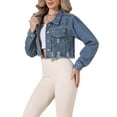 thumbnail image 4 of INSPIRE CHIC Rivet Studded Denim Jacket for Women's Cropped Casual Wash Jean Jacket XL Blue, 4 of 6