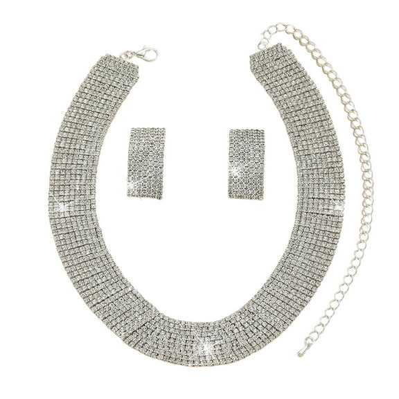 Lifetechs 2 Pcs/Set Women Necklace Earrings Set for Formal Banquet and Prom Multi-layered Rhinestone Adjustable Length Wedding Bride Star Celebrity Jewelry Set