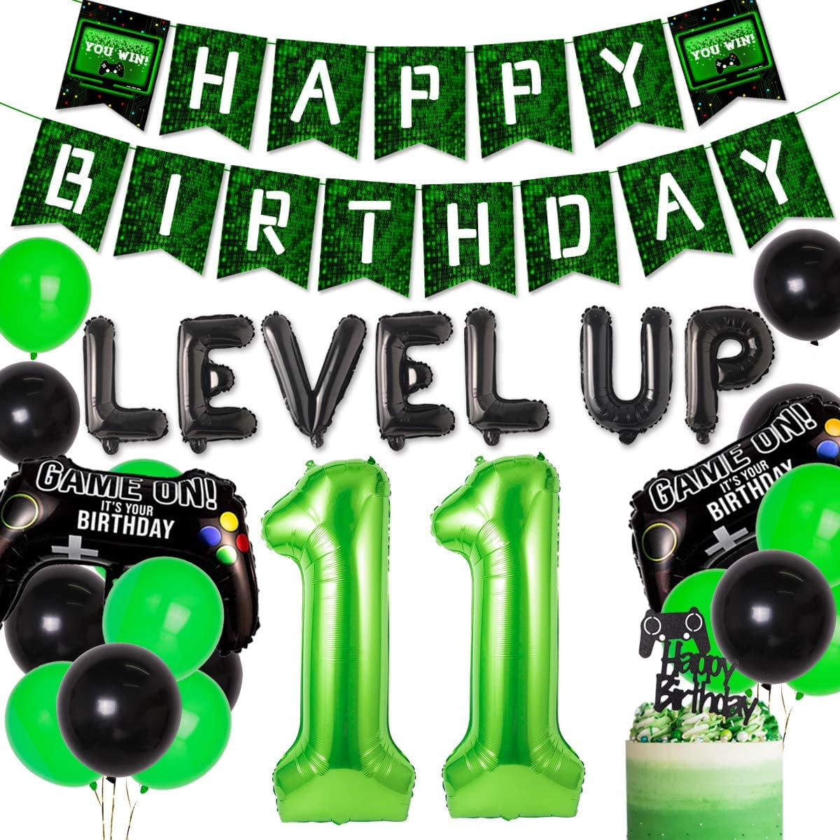 Decembre Video Game Party Supplies Includes Cake Topper 18 Latex Baloons 3 F 