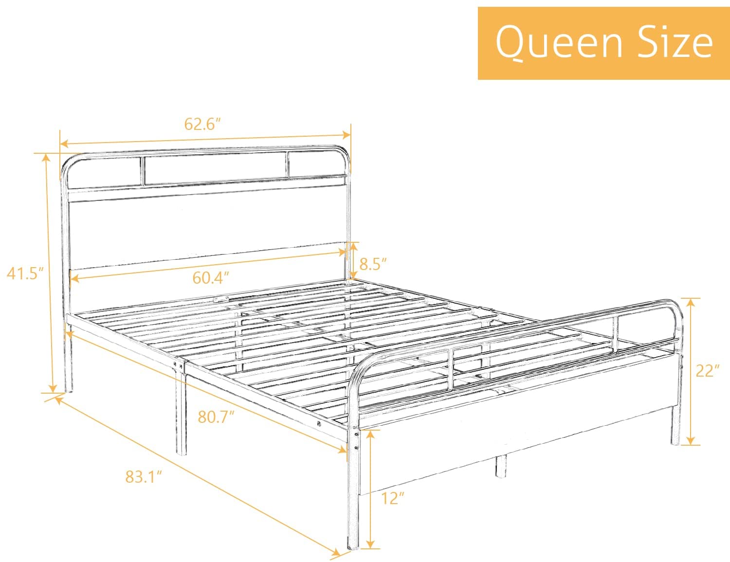 Sha Cerlin Light Brown Queen Size Metal Platform Bed Frame with Industrial Heavy Duty Wooden Headboard - image 5 of 10
