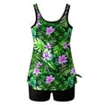 thumbnail image 6 of Swimsuits for Women Scoop Neck High Waisted Shorts Two Piece Tankini Sets Smooth Tropical Floral Palm Print Racerback Loose Fit Tummy Control Flattering Beachwear, 6 of 8