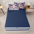 thumbnail image 4 of Castle Fairy Baseball Print Zipper Full Size Comforter Sets with Fitted Sheet and 2 Pillowcases, Geometric Stripes Zipper Bedding Set, Red Navy,4pcs,Navy Blue Reversible, 4 of 6