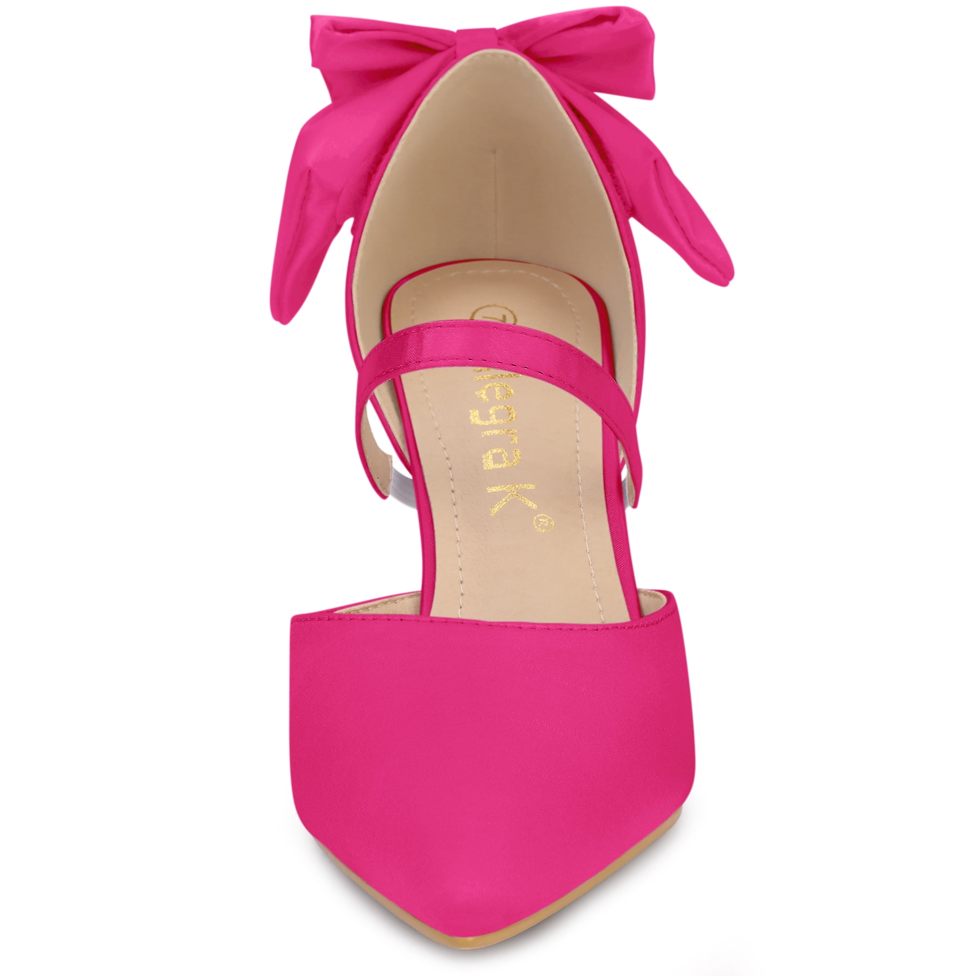 DARING DIVA Women's Pointed Toe Bow Satin Stiletto Heels Pumps Hot Pink 6