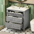 thumbnail image 2 of 30'' Bathroom Vanity Solid Wood & MDF, Ceramic Sink Combo with 3 Drawers, Free Standing Storage Cabinet for Bathroom, Gray, 2 of 7