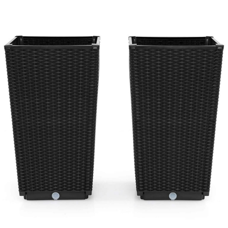 Costway 23" Tall Planters Set of 2 Rattan Wicker Plant Pot Self-watering Tree  Pot Black - Walmart.com
