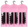 thumbnail image 1 of 3 Piezas Soporte para Extensiones Cabello Almacenamiento Pelucas Múltiples Soportes Bolsas con Colgador Rosa, 1 of 7