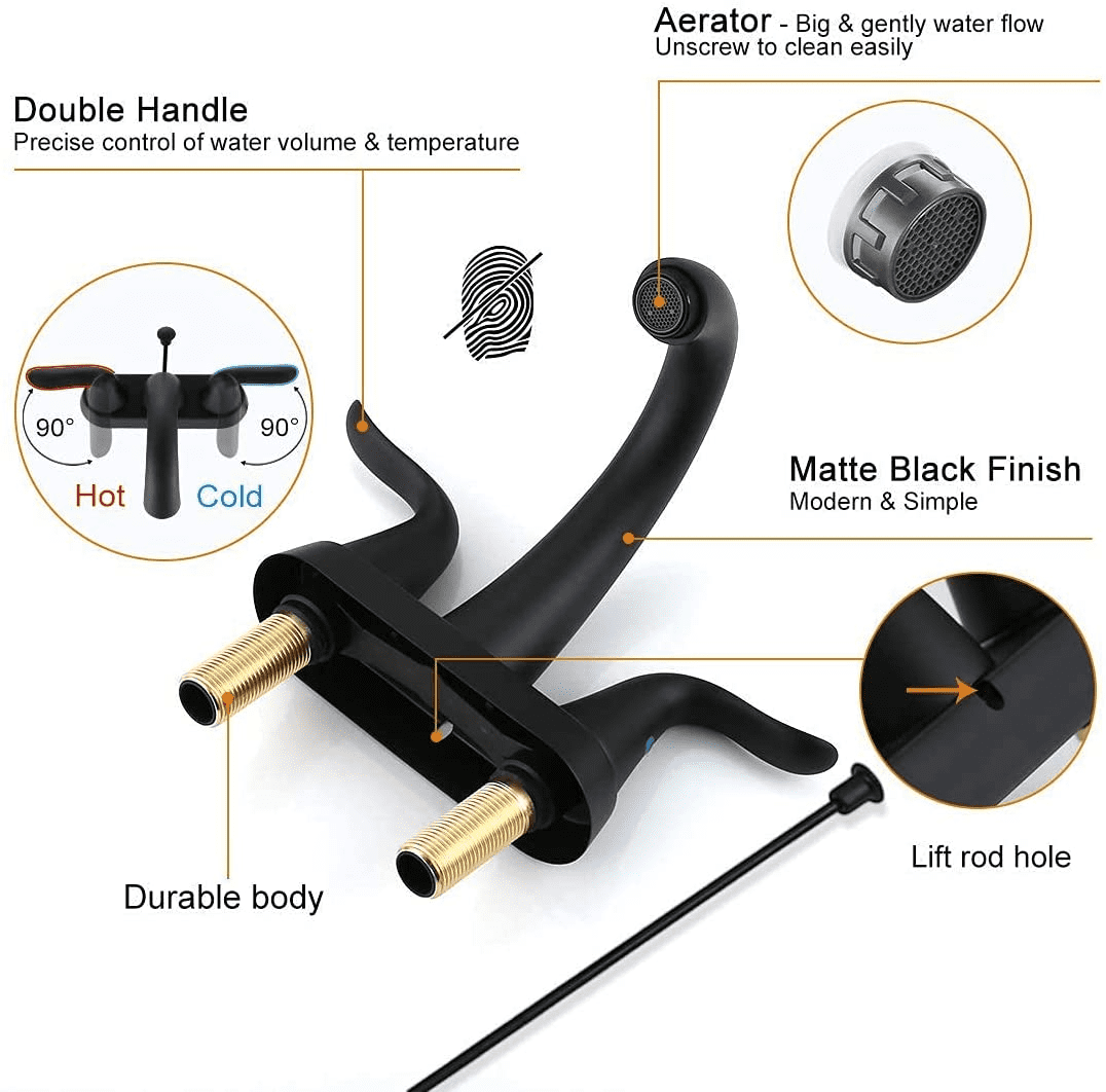 Wowow 2 Handle 4 inch Centerset Bathroom Basin Faucets in Black