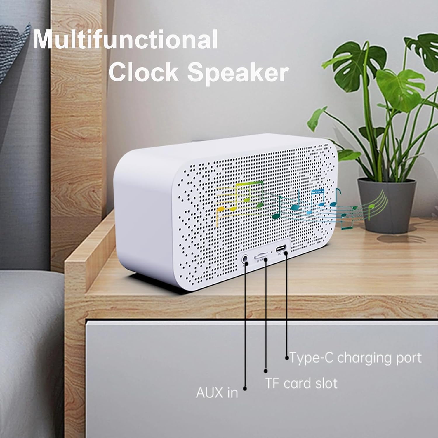Big Digital Dual Alarm Clock, Bluetooth Speaker with HIFI Stereo, Compact Clock for Bedroom, Colorful LED Lights, USB Charger, LED Display Digital Alarm Clock for Teens Girls Boys (White)