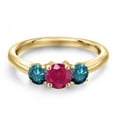 thumbnail image 3 of Gem Stone King 10K Yellow Gold Red Ruby and Blue Diamond Engagement Ring for Women | 1.09 Cttw | Round 5MM | Gemstone July Birthstone | Size 6, 3 of 6