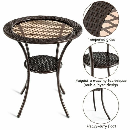 Gymax Round Rattan Wicker Coffee Table, Round Patio Side Table Canada