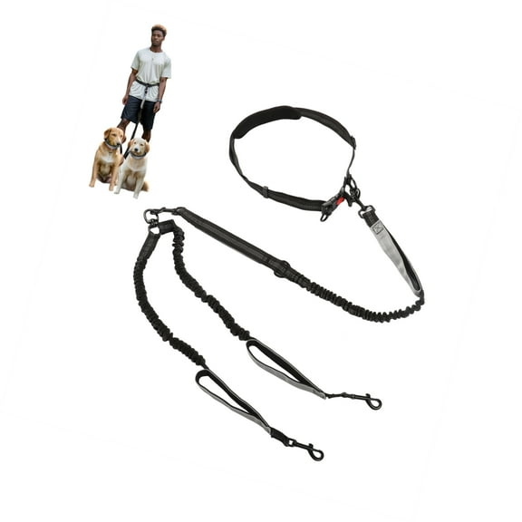 Vocoste Hands Free Dog Leash No Pull Bungee for Two Large Dog Up 330 Ib 6.6-7.6FT Black Gray