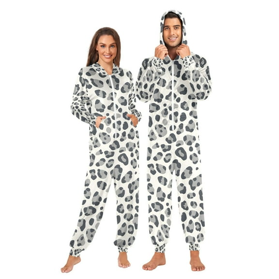 FORMRS Onesies Pajama for Adults Unisex Hoodie Winter Jumpsuit One Piece Sleepwear, Sizes S-2XL, Gray Leopard Pattern