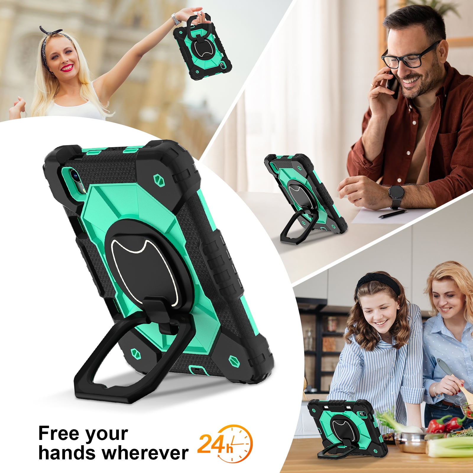 Dteck Case for iPad Mini 7 (A17 Pro) 2024/ Mini 6 8.3" with Screen Protector Soft TPU Film Pencil Holder 360 Rotating Hand Grip Stand,Drop-Proof Case for iPad Mini 7th/6th Generation 8.3",Black Mint