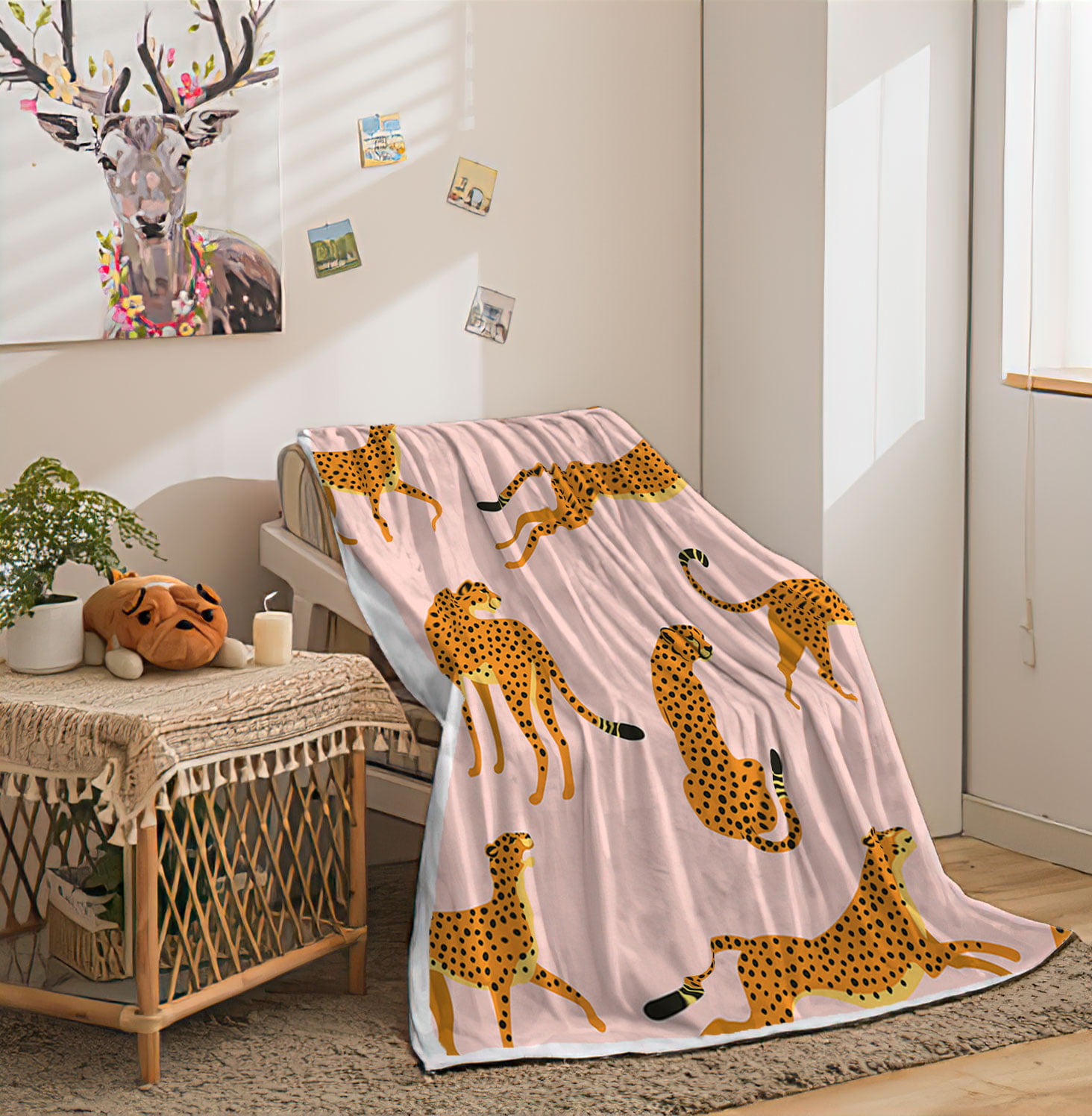 Pink Cheetah Throw Blanket, Cute Leopard Print Women Girls