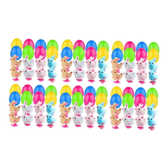 yotijay Prefilled Easter Eggs with Bunny Toys,Basket Stuffers Fillers Gift,Kids Party Favors,Easter Eggs Filled with Bunny Toys , set of 48