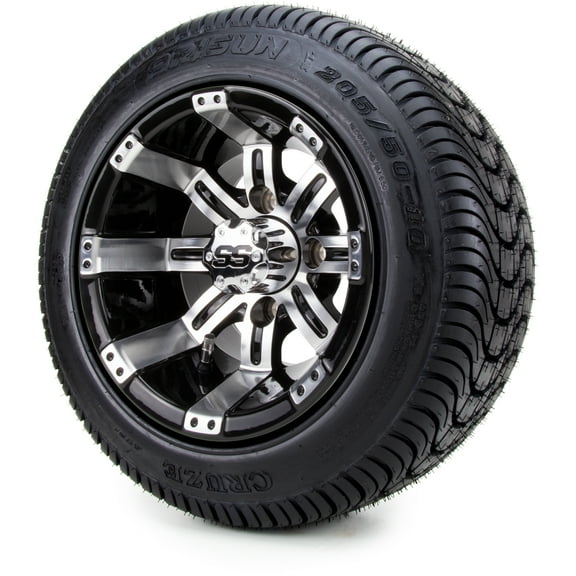 Golf Cart Wheels and Tires Combo - 10" Tempest Machine/Black - Set of 4